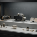 AI-generated technology timeline showing early night vision, semiconductor components, an integrated circuit, laser equipment and optical fiber beside an unidentified metallic sample.
