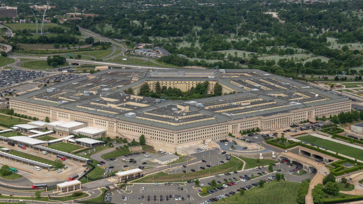 Aerial view of the Pentagon, headquarters of the U.S. Department of Defense, in Arlington, Virginia.