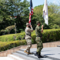 U.S. Army soldiers and members of the Japan Ground Self-Defense Force during the Orient Shield 22 opening ceremony in Japan.